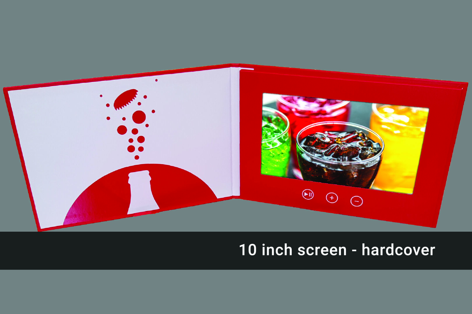 A red and white screen with a picture of drinks