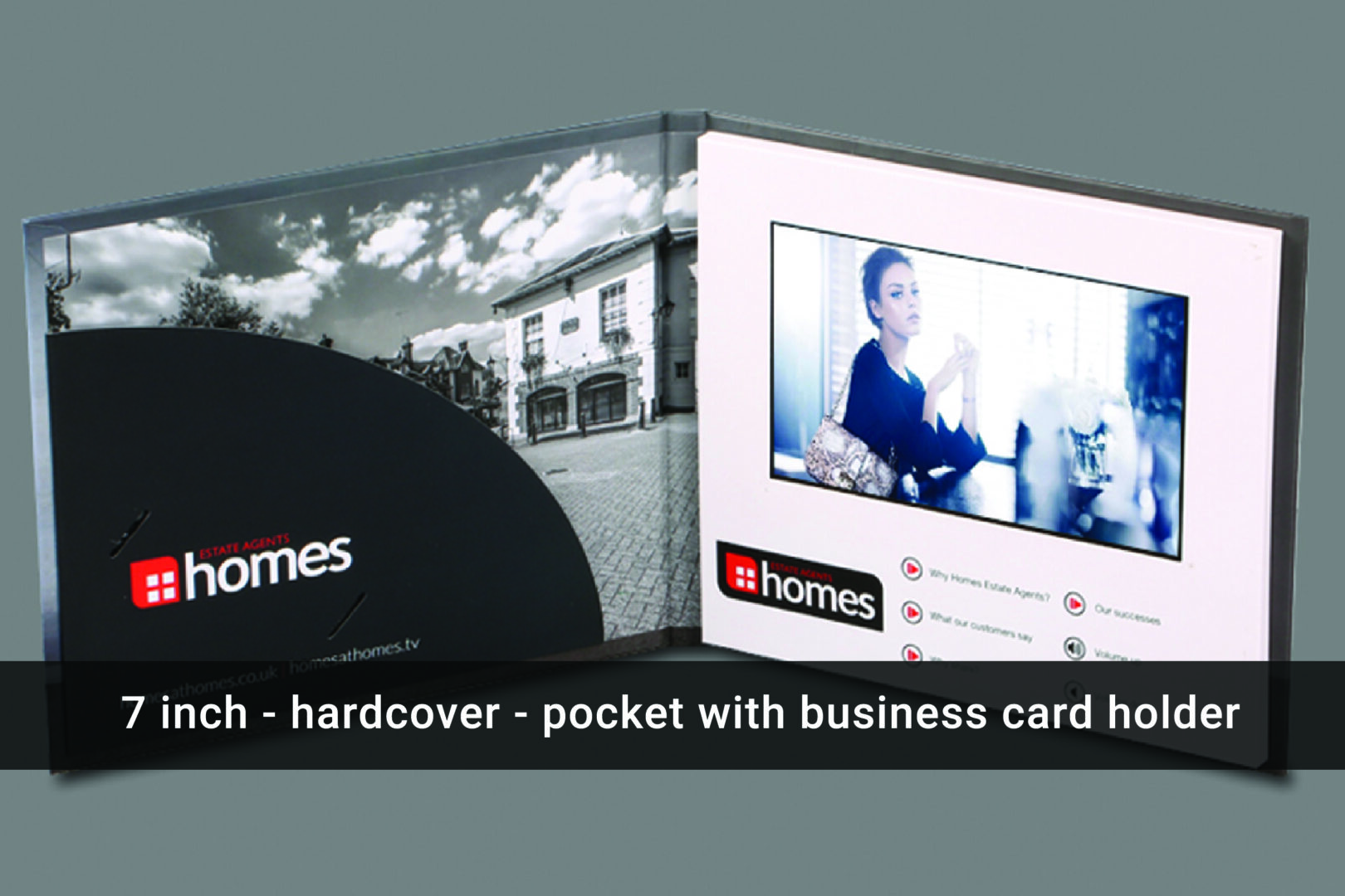 A video brochure with a picture of a house.