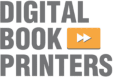 A gray and orange logo for digital book printer.