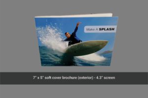 A soft cover brochure with an image of a surfer.