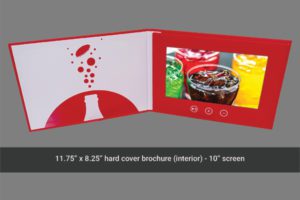 A red and white brochure with a picture of soda.