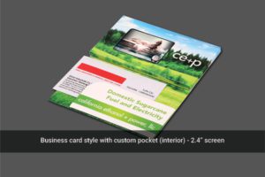 A business card with custom pocket for the interior of it.