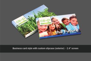 A business card style with custom slipcase