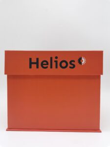 A red box with the word helios written on it.