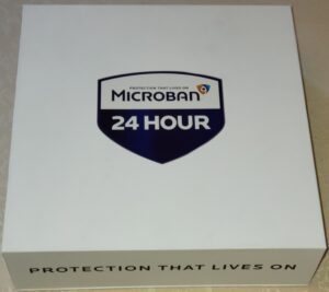 A box that has the microban logo on it.